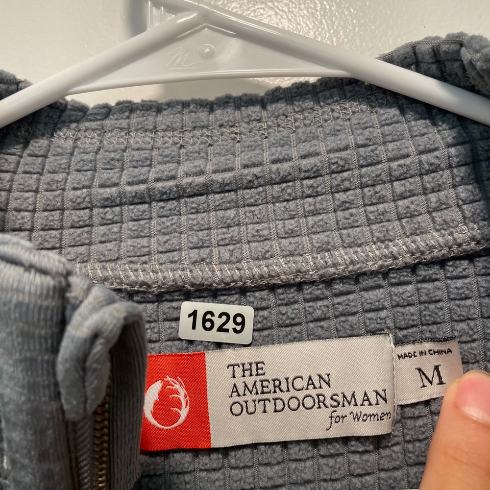 The American Outdoorsman Women Gray Grid Fleece Quarter Zip Pullover Jacket Med - Picture 2 of 7